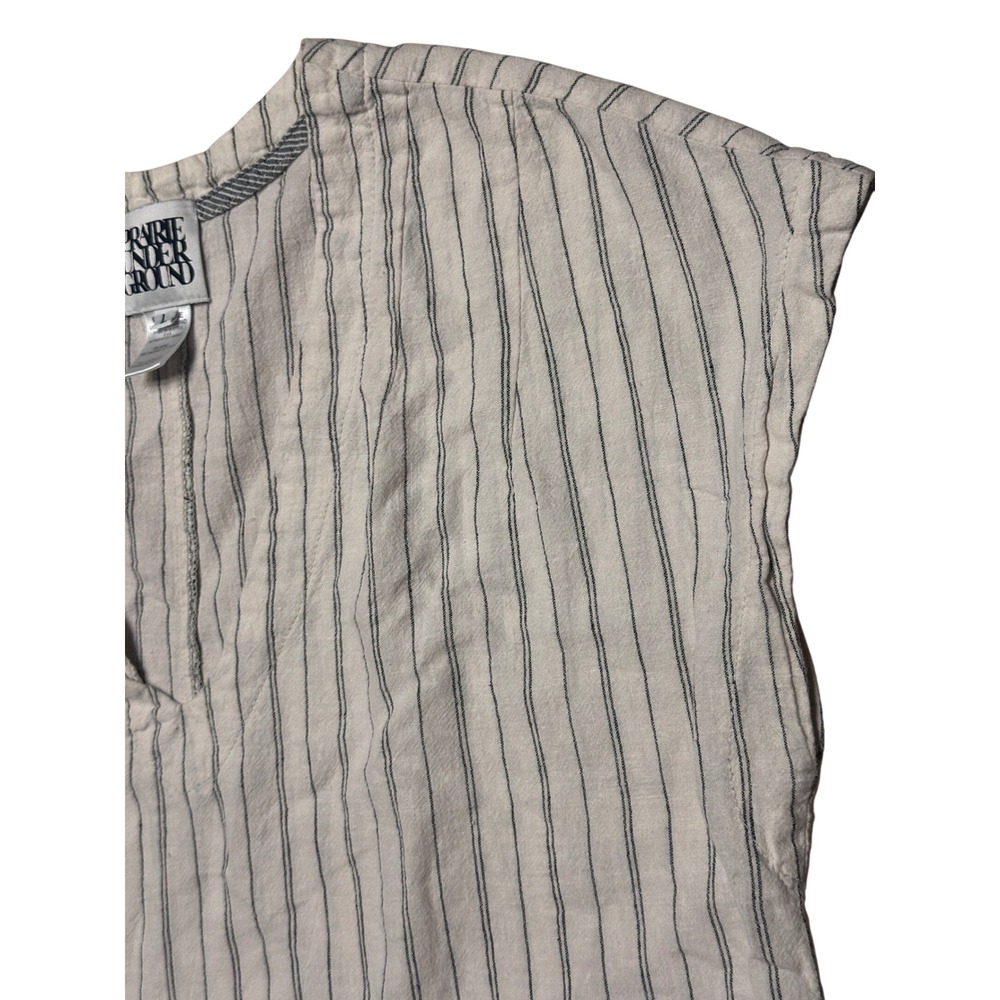 Prairie Underground Hemp Organic Cotton Striped V-Neck Tunic Top Cream Large - Picture 2 of 5